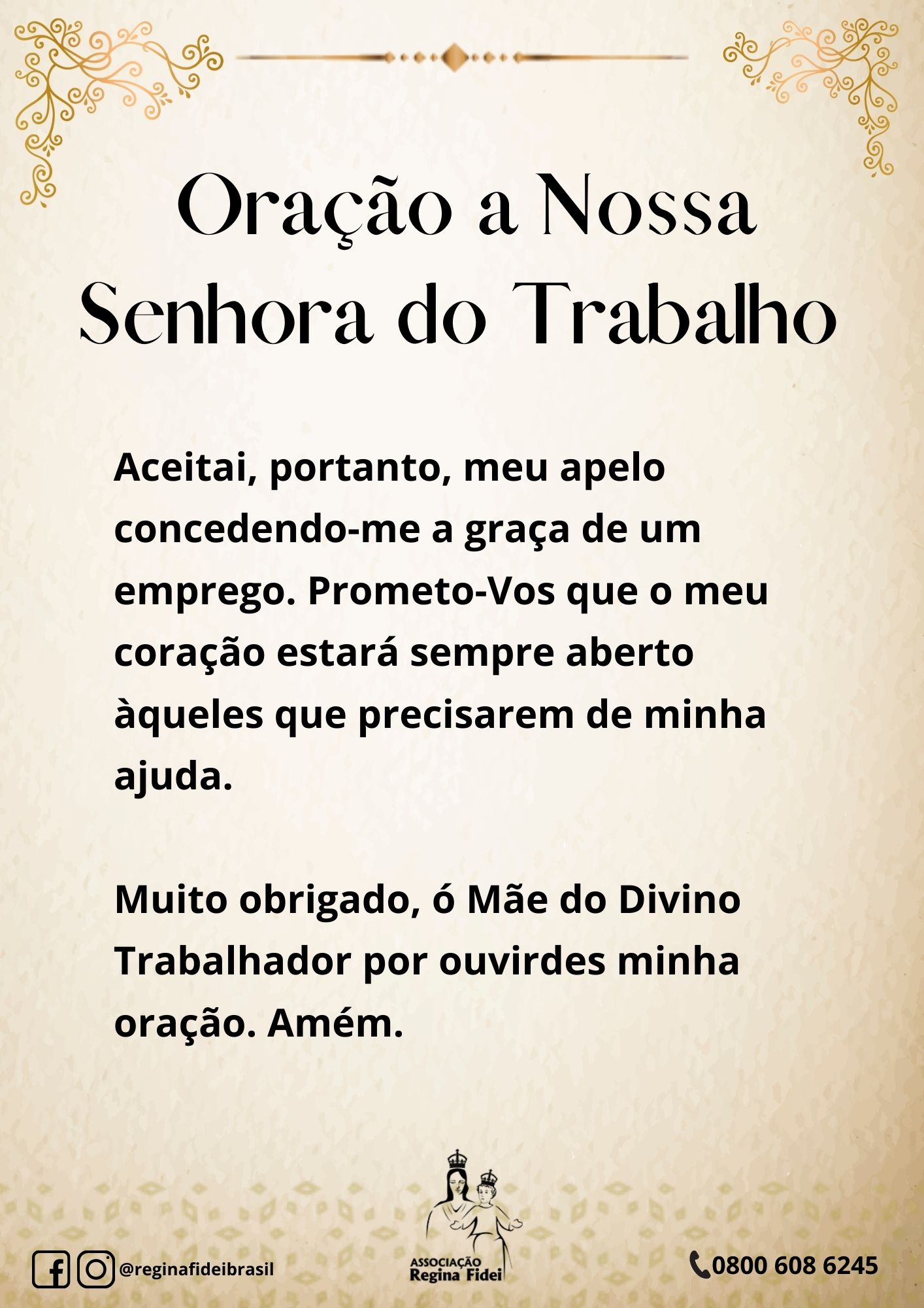 Reze Conosco Ora O A Nossa Senhora Do Trabalho Regina Fidei