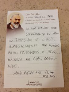 Carta que o Sr. Odair Gutirres escreveu para o Padre Pio.