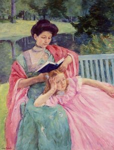 Luz; Auguste lendo para sua filha, de Mary Cassatt