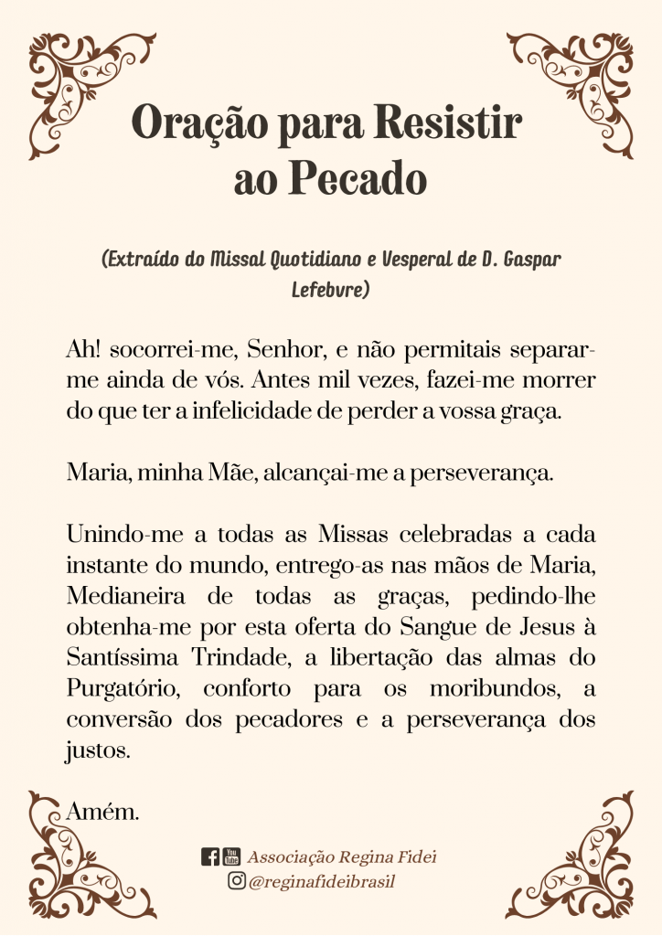 Reze Conosco - Oração Para Resistir ao Pecado - Regina Fidei