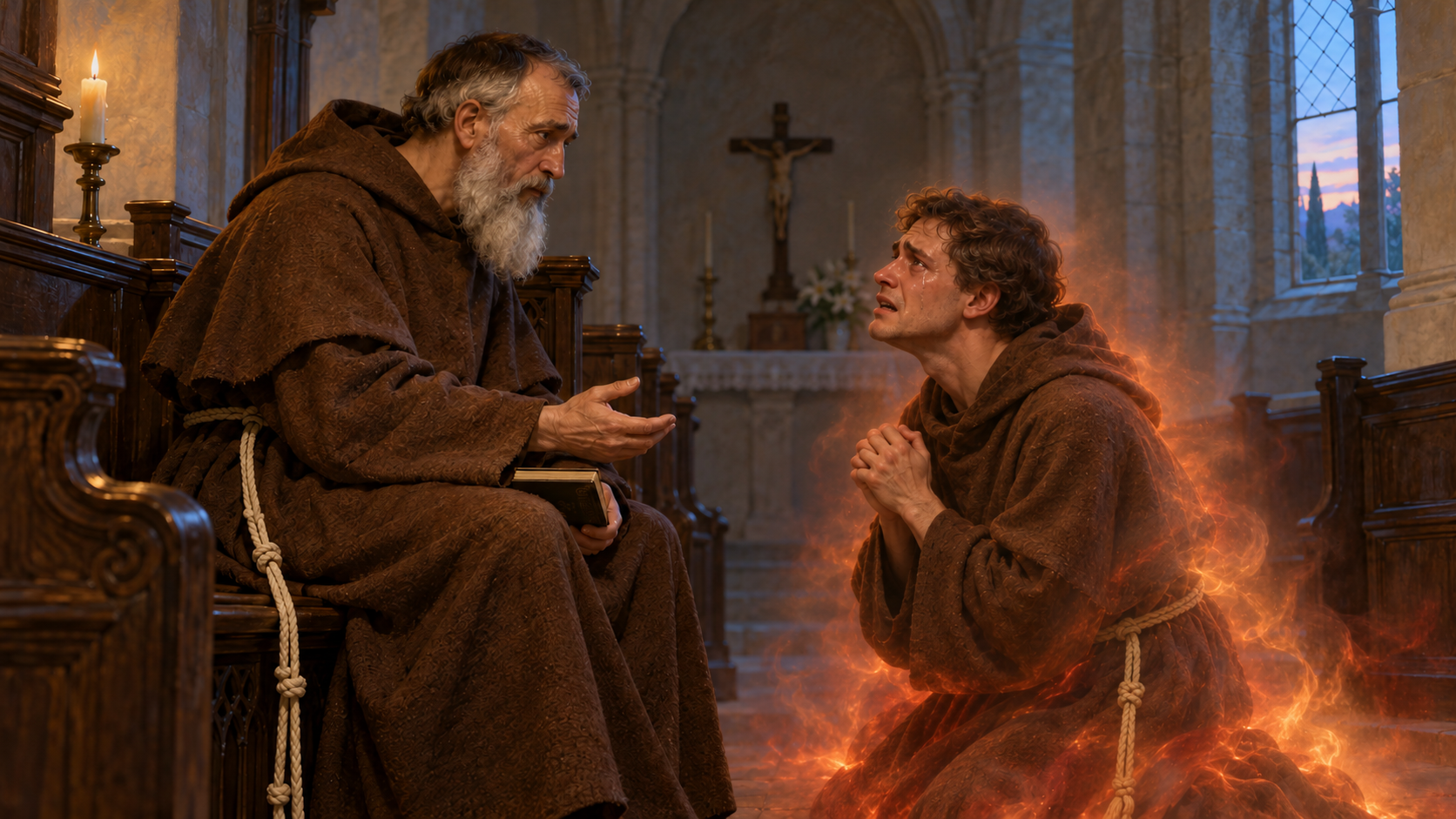 Representação do noviço falecido que pediu auxílio ao superior capuchinho